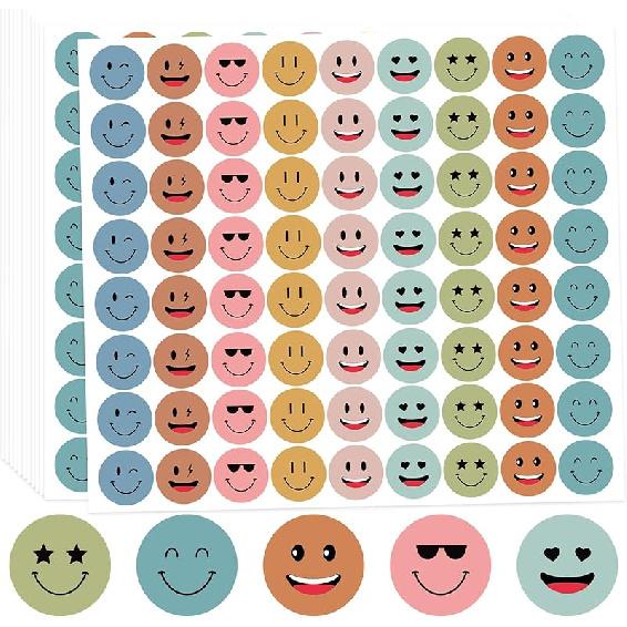 1800Pcs Star Stickers, 1 Inch Happy Smile Face Stickers Colorful Mini Incentive Reward Sticker Round Behavior Chart Sticker for Shcool Classroom Boho Smile Face
