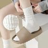 Women Knitted Long Socks Girls Casual Black White Solid Loose Crochet High Tube Lolita Cotton Boot Cuffs Ruffles Socks
