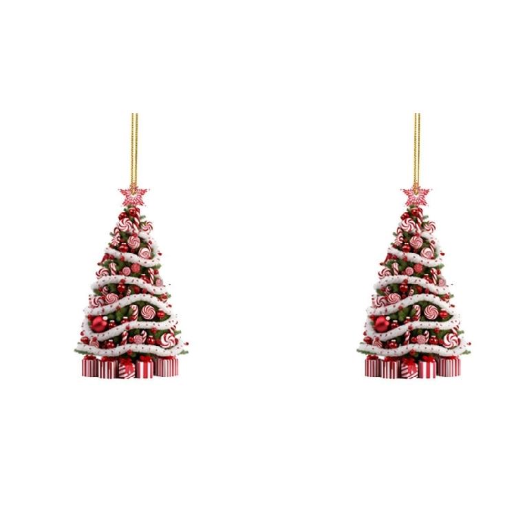 Holiday Room Accent Ornament in Acrylic, Christmas Tree Theme, 3.14 In with Loop for Home, Wreath, and Shelf Use
