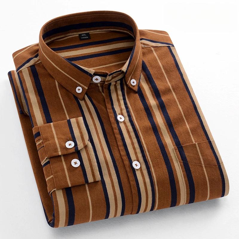 Modische koreanische Trends lässige langärmlige Hemden für Herren Slim Fit schlichtes Hemd 100% Baumwolle karierte gestreifte Oberteile weiche Designerkleidung
