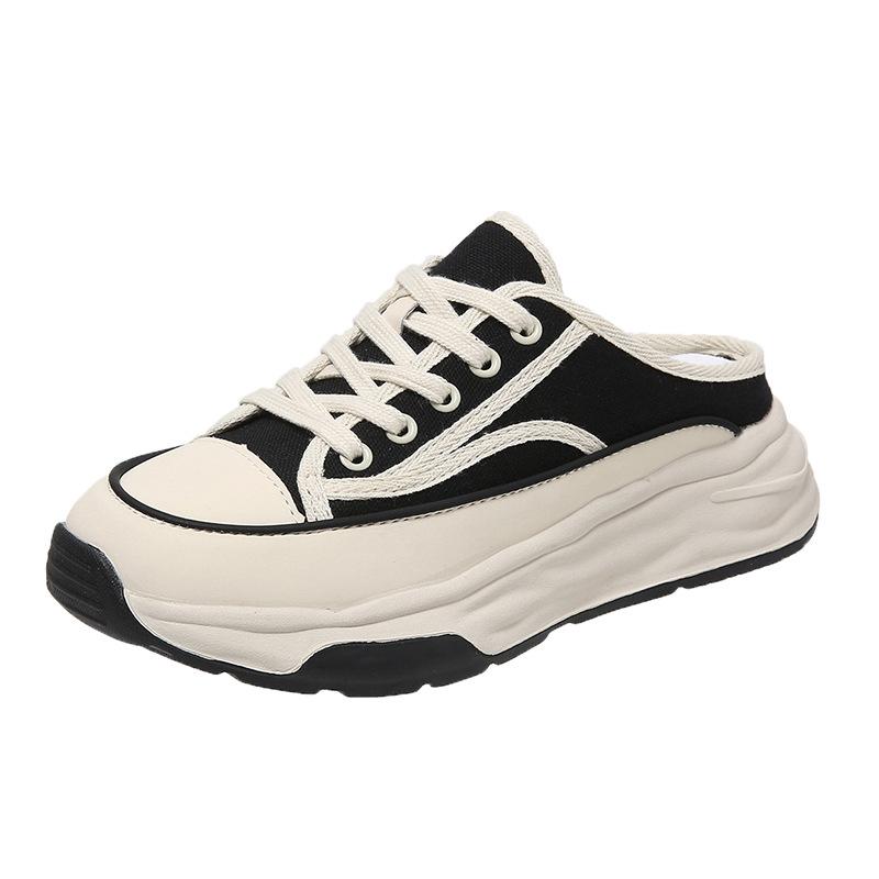 

Мода 2024 года, осень, новые женские тапочки, легкие, повседневные, нескользящие, прогулочные, балетки, на платформе, со шнуровкой, гипермягкие кеды, женские тапочки 35 чёрный