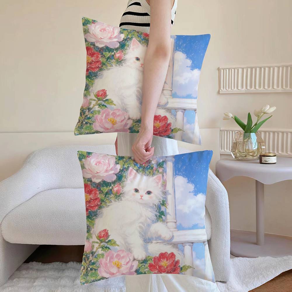 

Стиль Живопись Наволочка для котят Наволочка против пылевых клещей Потайная молния шелковистая Накидка на подушку для дивана 12x12Inch