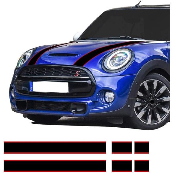 Car Styling Hood Bonnet Stripes Sticker Trunk Rear Engine Cover Vinyl Decal Stickers For Mini Cooper R56 R57 F55 F56 Accessories (Black-White)