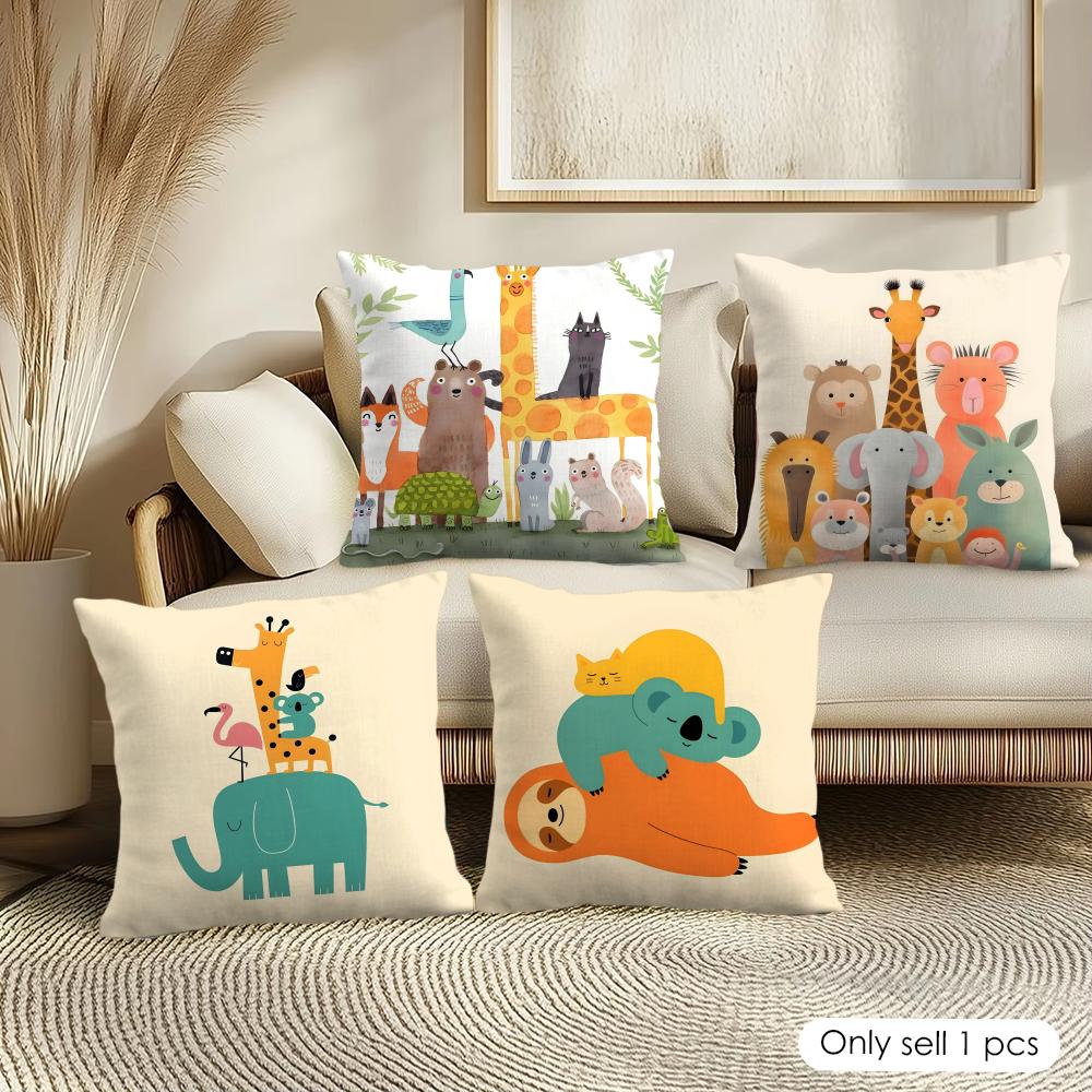 Cartoon Animals Cushion Cover Pillowcase Ultra Soft Skin Friendly Fabric Cloud Like Comfort Concealed Zipper