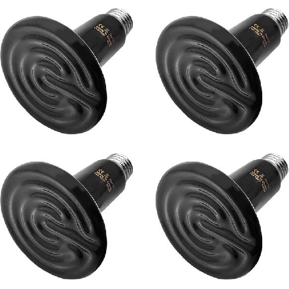 BNOSDM Reptile 75W Ceramic Heat Emitter,4 Pack Reptile Heat Lamp Bulbs,Non Light Emitting,Brooder Coop Heater Lamp Bulb for Amphibian Reptile Lizard