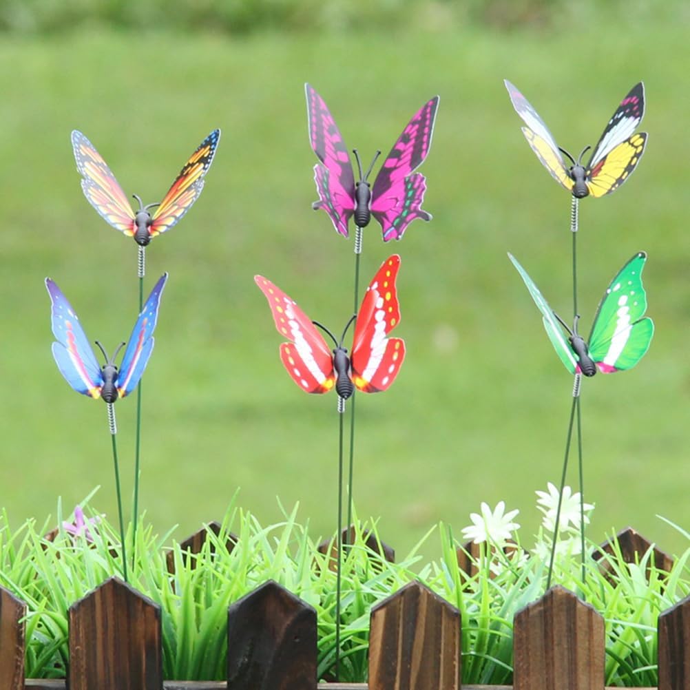 NUOBESTY 12pcs Butterfly Stakes Fake Butterflies Stake 3D Butterflies Stakes for Garden Lawn Patio Yard Pathway Indoor Outdoor Ornaments (Random