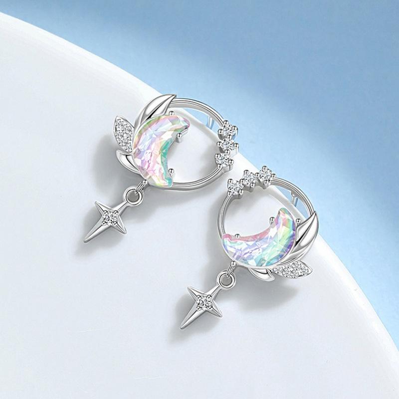 Earrings Fashion Everything Sweet Cool Wind Fashion Diamond Star Moon Earrings Gradient Zircon Starmoon Earrings