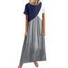 Women Summer Casual Splicing Dress Short Sleeve Round Neck Loose Long Dress