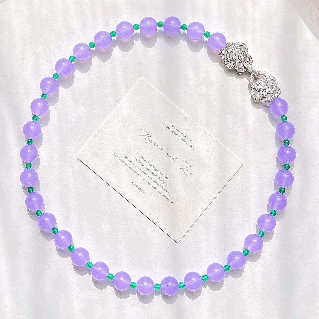 Wind Retro Natural Chalcedony Imitation Jadeite Violet Quartz Rock Design Sense Collarbone Chain Necklace, Guarantee