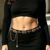 Elegant Golden & Silver Waist Chain Accessory Metal Material Oval Carved Dress Belt Rhinestone Decor Body Chain For Women