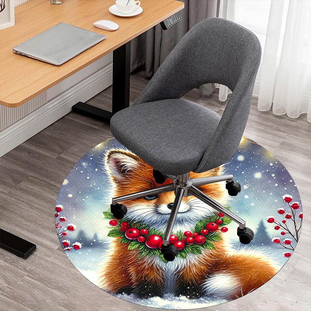 

1pc winter fox berries Round Chair mat Area Rug - Non-Slip, Floor Mat for Office, Bedroom, and Indoor Decor -1002147 80cm by 80cm