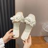 Fashion White Camellia Women Slippers  Designer Mixed Color Summer Shoes Woman Flower Decoraion Flip Flops Outdoor Slides Shoes