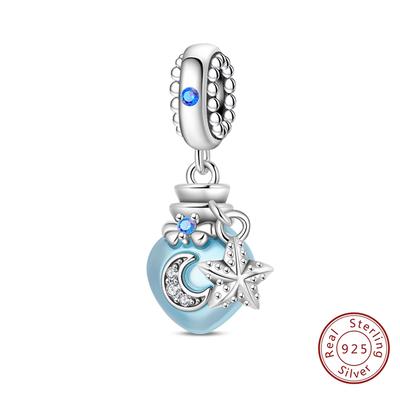 Original Charms Beads Copper Blue Ocean Float Wish Bottle Charms Pendant For Woman Jewelry Birthday Gift Making