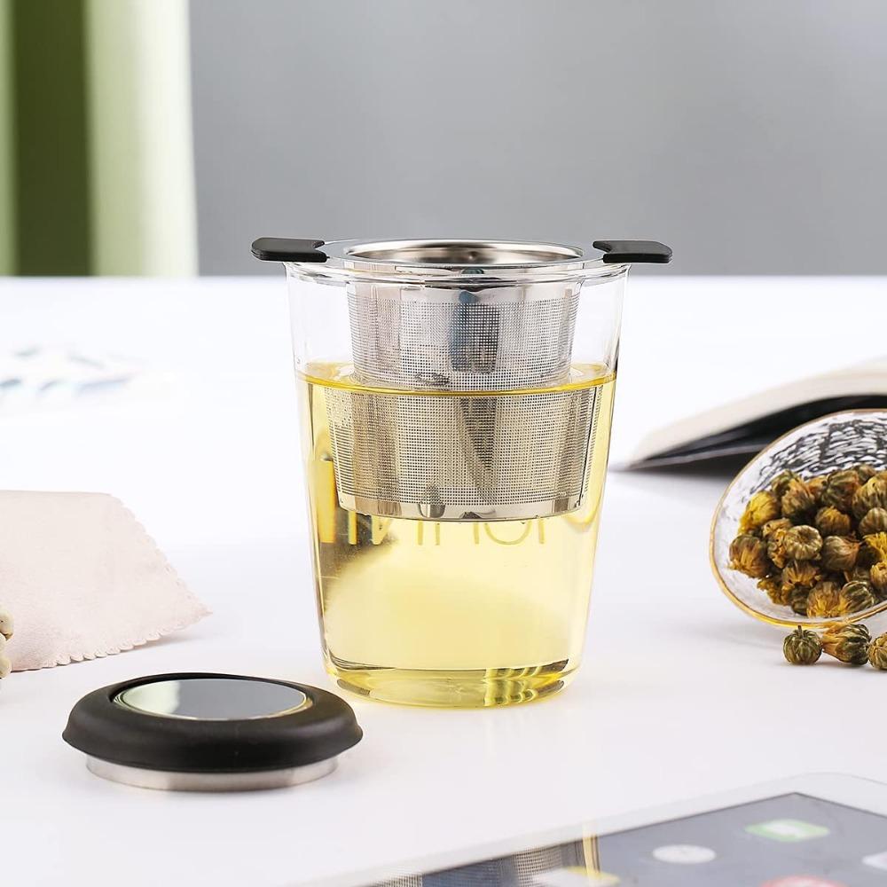 Teapot Stainless Steel Loose Leaf Teapot Coffee Pot Fine Mesh Filter Double Handle HangingTeapot Easy To Clean Reusable with Lid