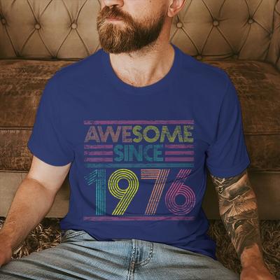 Born In 1976 50 Years of Being Awesome 50th Birthday Gift T-shirts Vintage Men's Casual Tee Loose Streetwear T-shirt Top Women's Clothing