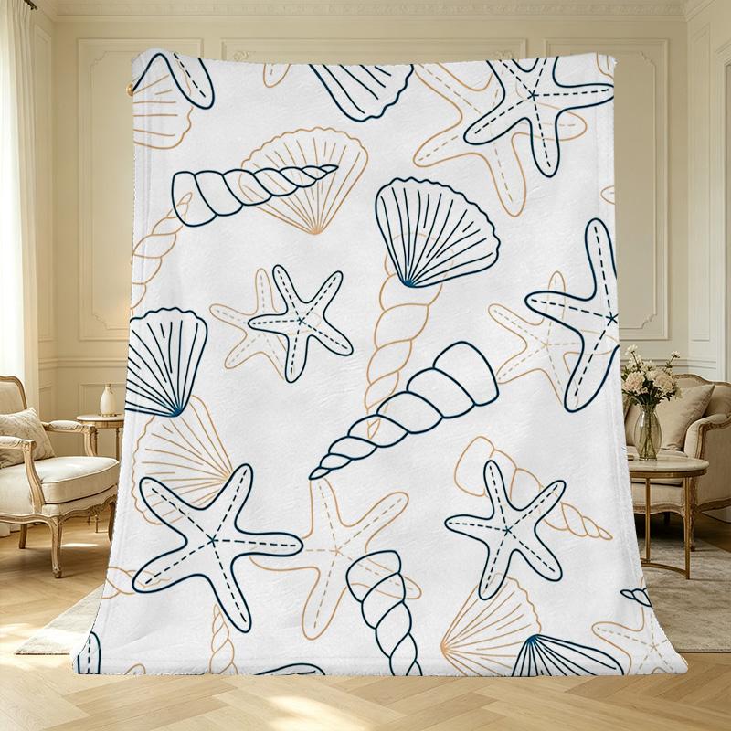 Soft Cozy Flannel Blanket, Solid Color Ocean-Themed, Warm Throw for Home Decor, Christmas & Halloween, Casual Indoor Use