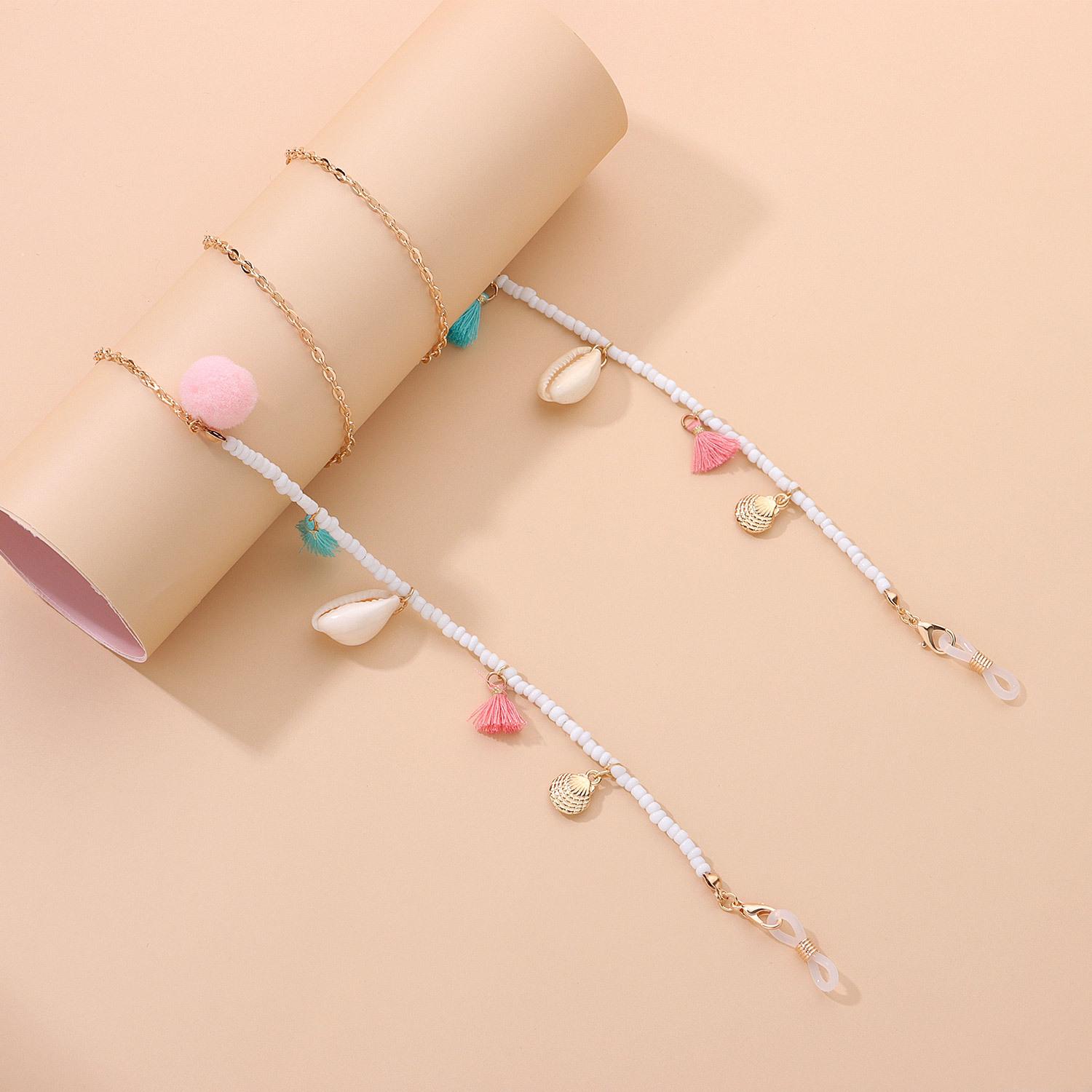 Accessories, hot-selling popular colored fringed hairball glasses chain, golden scallop rice bead mask chain золотой