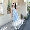 Satin Stripe Summer Dress With Lace Patchwork For Women Casual Elegant Wear