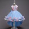 Girls Mesh Flower Runway Dress Children's Party Wedding Princess Dress with Train