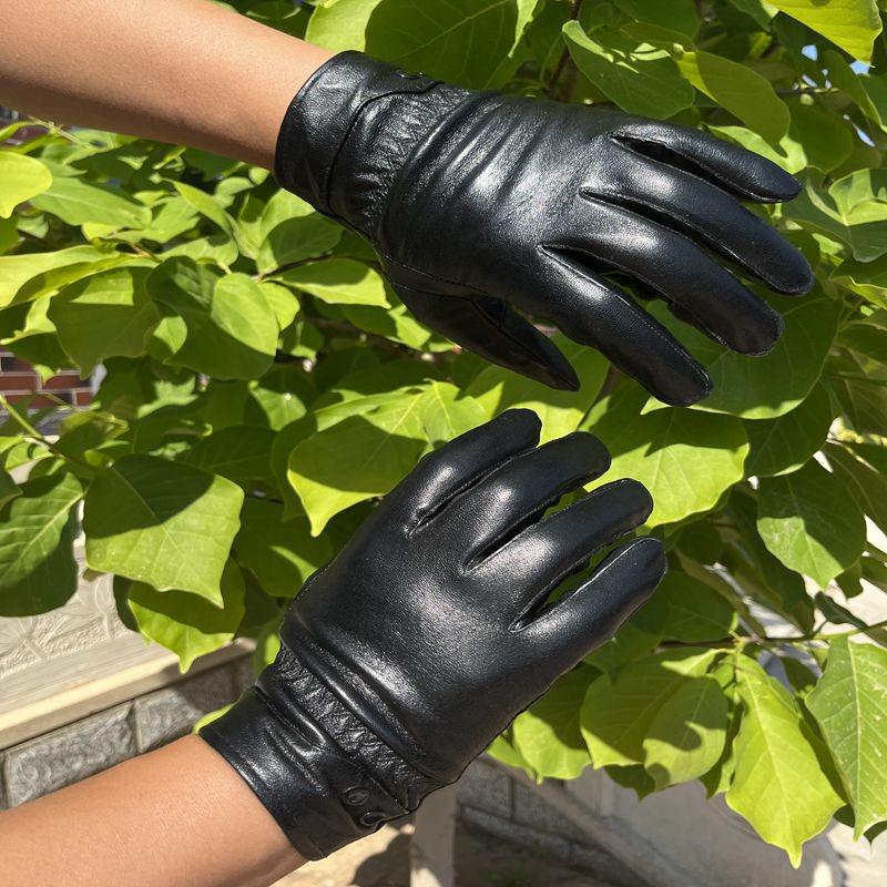 Jiuyunmeng Men's Genuine Leather Gloves, Winter Korean Style, Velvet-Lined, Thick, Warm, Waterproof Motorcycle Riding Gloves