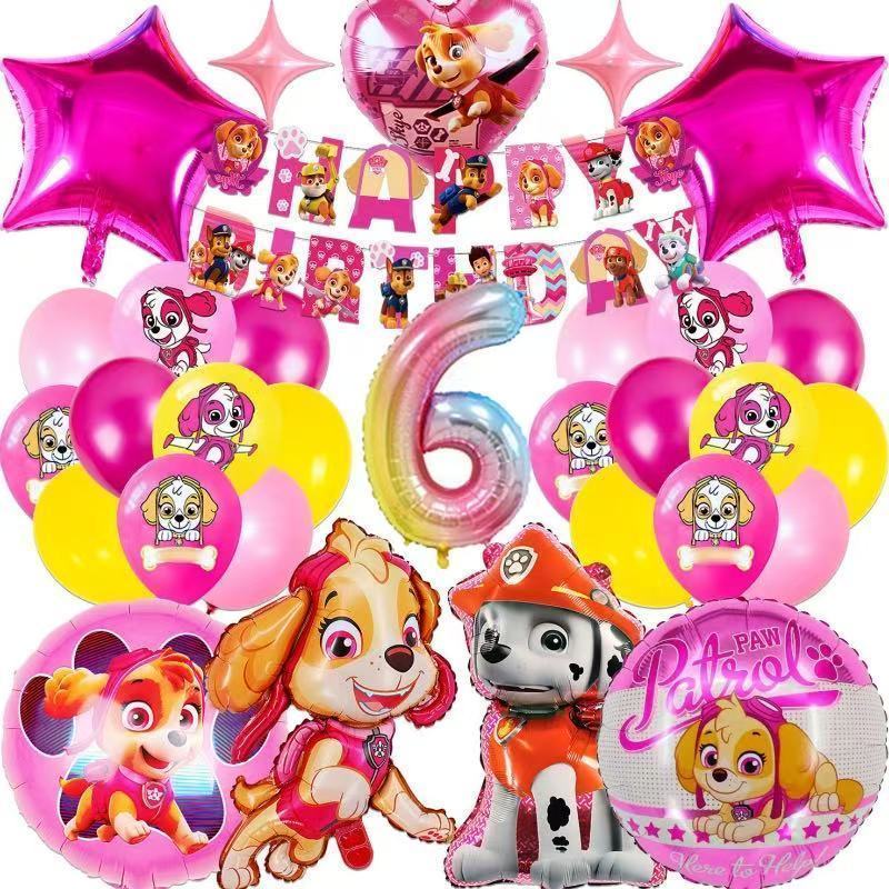 Children's Birthday Balloon Set, Paw Patrol Themed Aluminum Film Digital Balloon, Children's Birthday Party Decoration