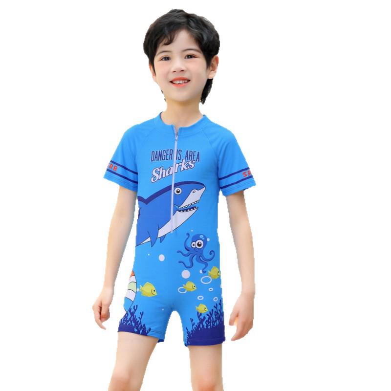 Quick-Dry Cartoon Swimsuit with Hat for Boys 3-12 Years