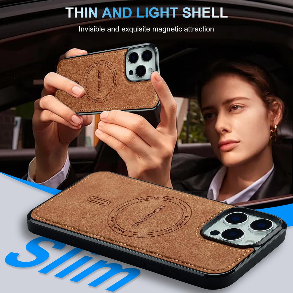 LC.IMEEKE L6 For iPhone 16 Pro Max Case PU Leather Coated PC TPU Phone Cover Compatible with MagSafe