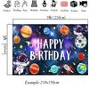 Mocsicka Outer Space Happy Birthday Backdrops Astronaut Planet Rocket Photography Backgrounds Boys Party Cake Table Photo Banner