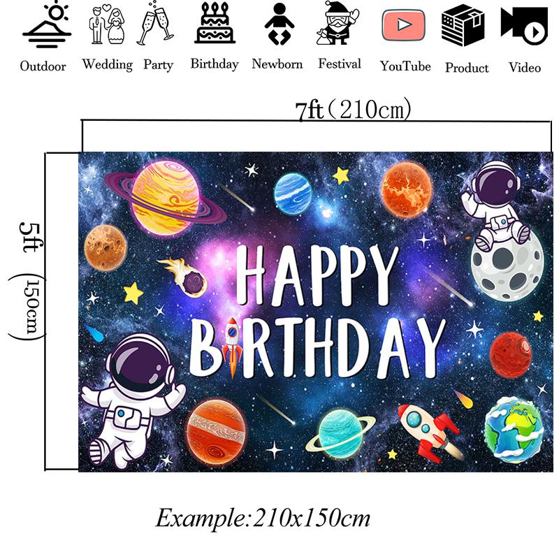 Mocsicka Outer Space Happy Birthday Backdrops Astronaut Planet Rocket Photography Backgrounds Boys Party Cake Table Photo Banner