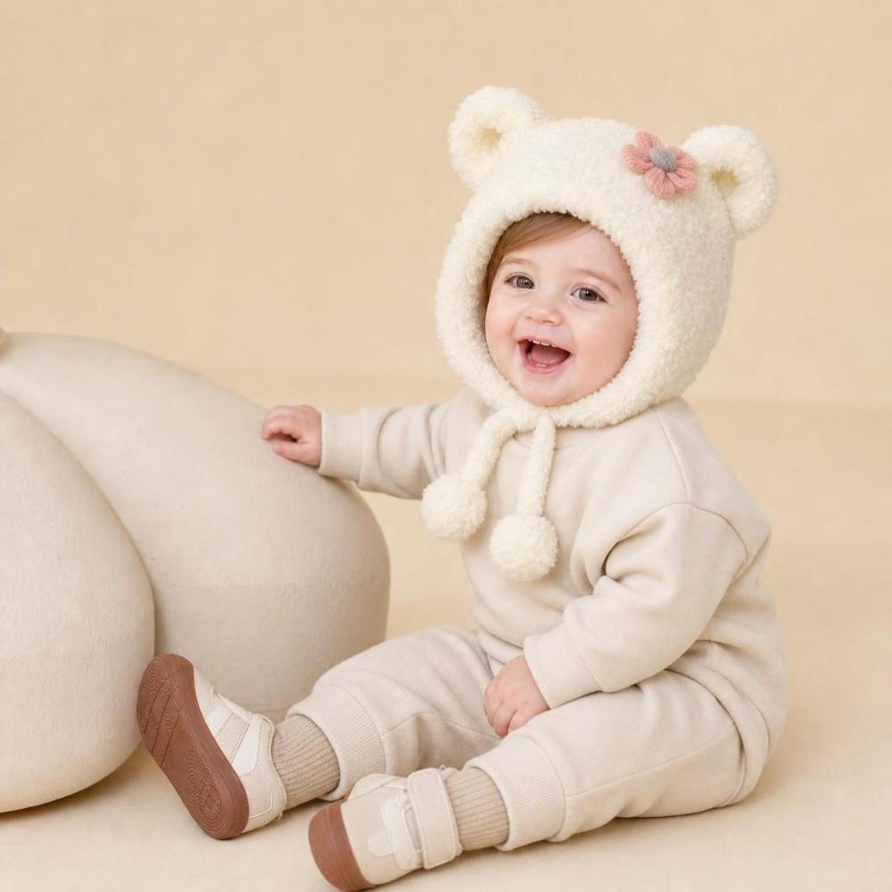 Cute Flower Children Beanie Caps Ear Protection Kids Plush Caps Newborn Cap Baby Children Kids