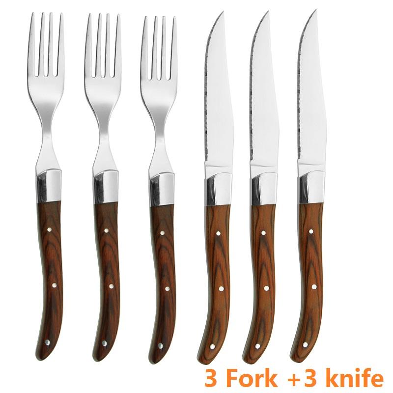 

Ножи для стейка, вилки для ужина, столовые ножи с красной деревянной ручкой, набор столовых приборов из японского дерева для рождественской вечеринки, ресторана, бара, 6 шт.