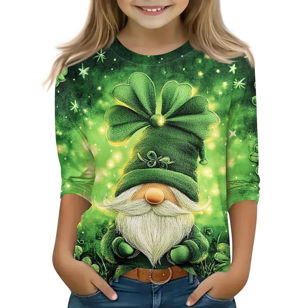 Print Tops For Youth Girls 5-16 Years Round Neck 3/4 Sleeves T-Shirts Trendy Tops Outfit Tees