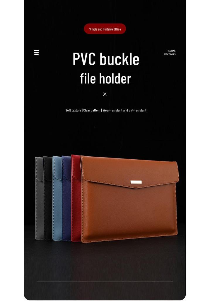 Waterproof Red Leather A4 File Bag, Snap Button Document & Contract Storage