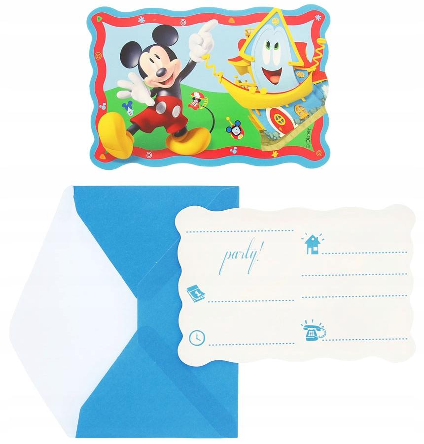 Zaproszenia Z Kopertami Myszka Mickey Miki 6Szt