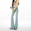 Light blue hot diamond model, aircraft waist design sense, slim fit, slightly thin, slightly pulled pants, women's spring 11 new models