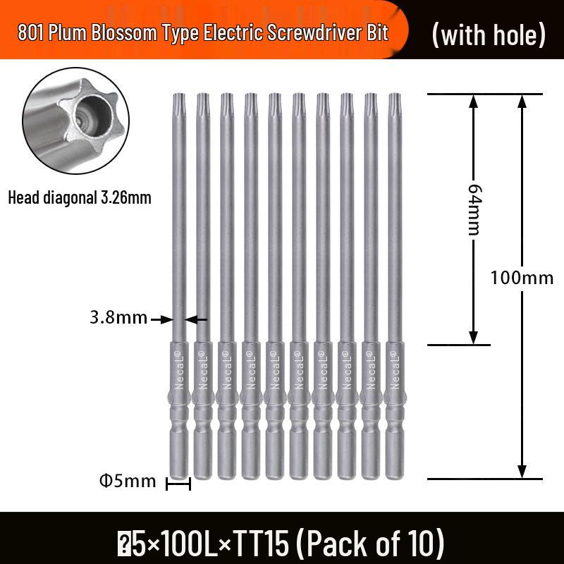 Nigao S2 Torx Electric Screwdriver Bit, 801 with Hole, 5mm Round Shank