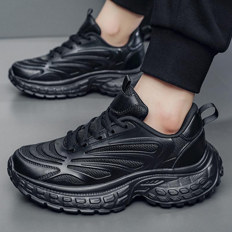 

Men Pure Black Chunky Sneakers Casual Sports Shoes Thick Soles Platform Fashion Trend Shoes 39