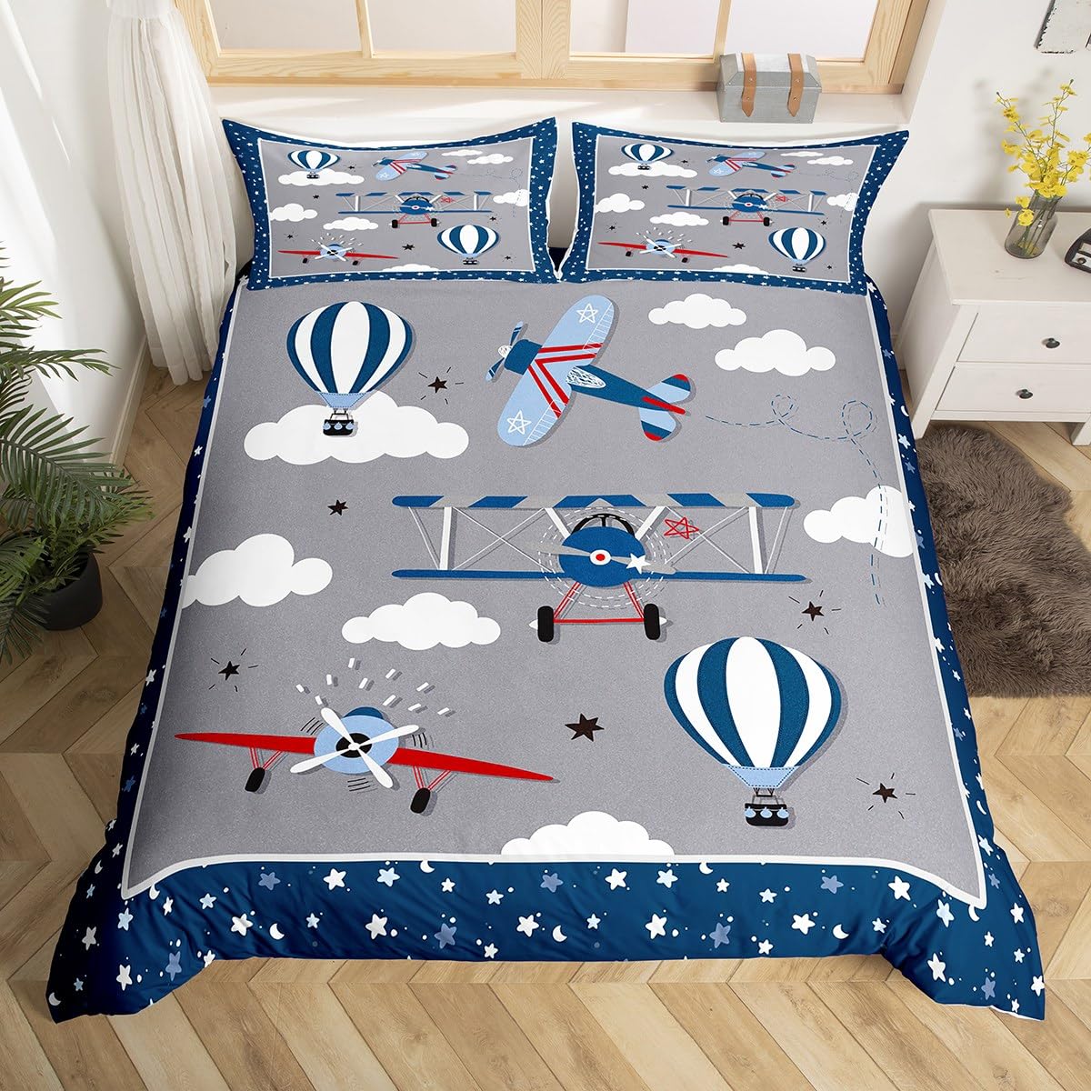 

Комплект постельного белья с изображением воздушного шара, винтажное покрывало для детей, комплект постельного белья из микрофибры и полиэстера, 3 шт. EU Single(135x200cm)