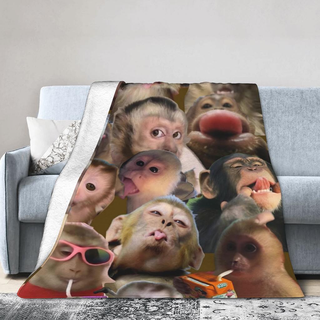 Funny Monkey Cartoon Throw Fashion Blanket for Couch  Soft Fuzzy Plush Fashion Blanket  Multi-size Bedspreads for All Seasons