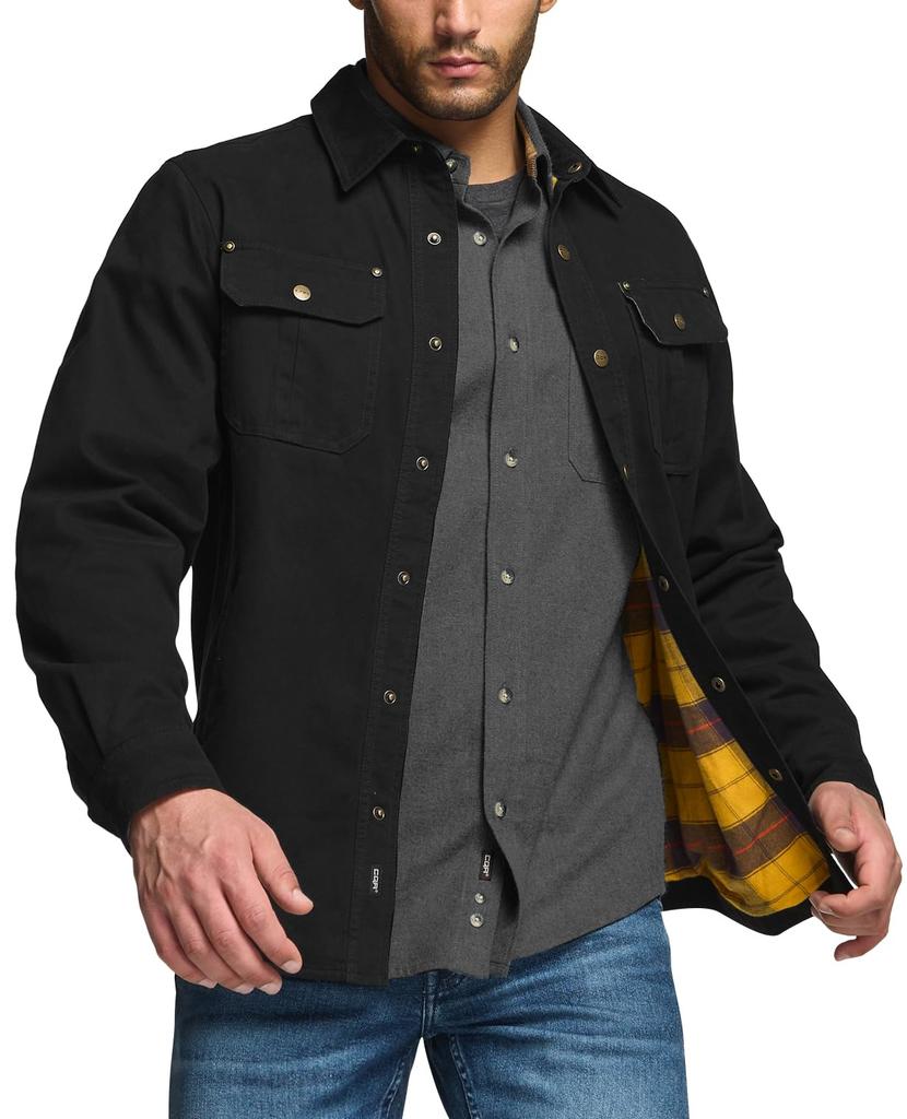 CQR Warm Twill Jacket with Flannel Lining for Warmth and Ideal for Outdoor and American Casual and Model Men's Protection, Hiking, Activities,