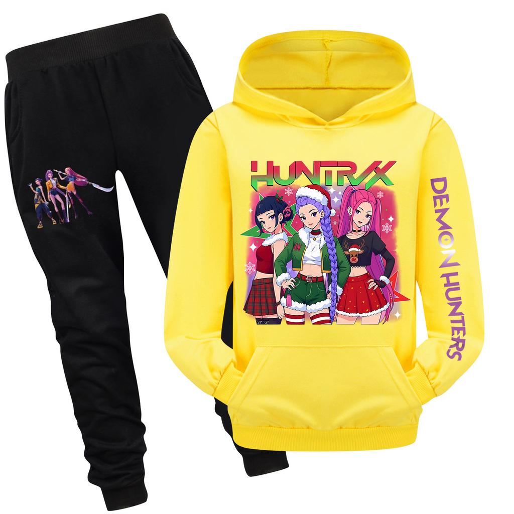 Dvoudílná tepláková souprava pro děti s kapucí a kalhotami, souprava mikiny s dlouhým rukávem a potiskem