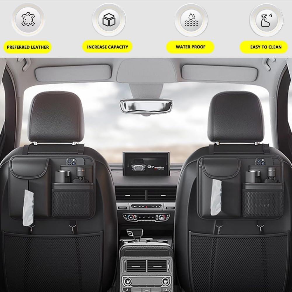 Car seat back storage bag large capacity with tissue box waterproof leather universal car back seat storage bag