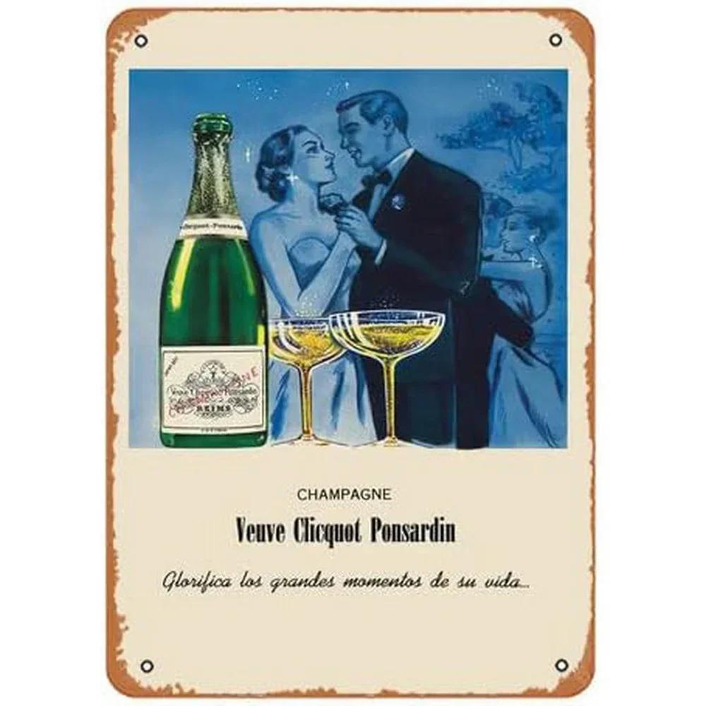 French Champagne Retro Vintage Metal Tin Signs Posters Plate Wall Decor for Home Bars Cafe Man Cave Clubs Retro Posters Plaqu