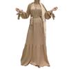 Fashion Long Sleeve Muslim Dress Solid Color Elegant Women's Modest Wear Clothing Lace Up Turkey Kaftan Eid Robes