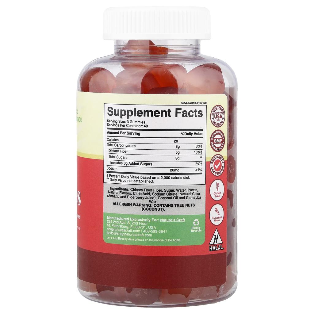 Nature's Craft Fiber Gummies, Orange & Mixed Berry, 120 Gummies