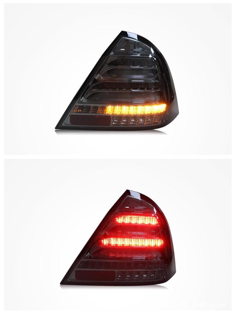 Fits 00-06 Mercedes-Benz C-Class W203 Taillight Assembly with Modified Smoked Black LED Daytime Running Lights & Sequential Turn Signals.