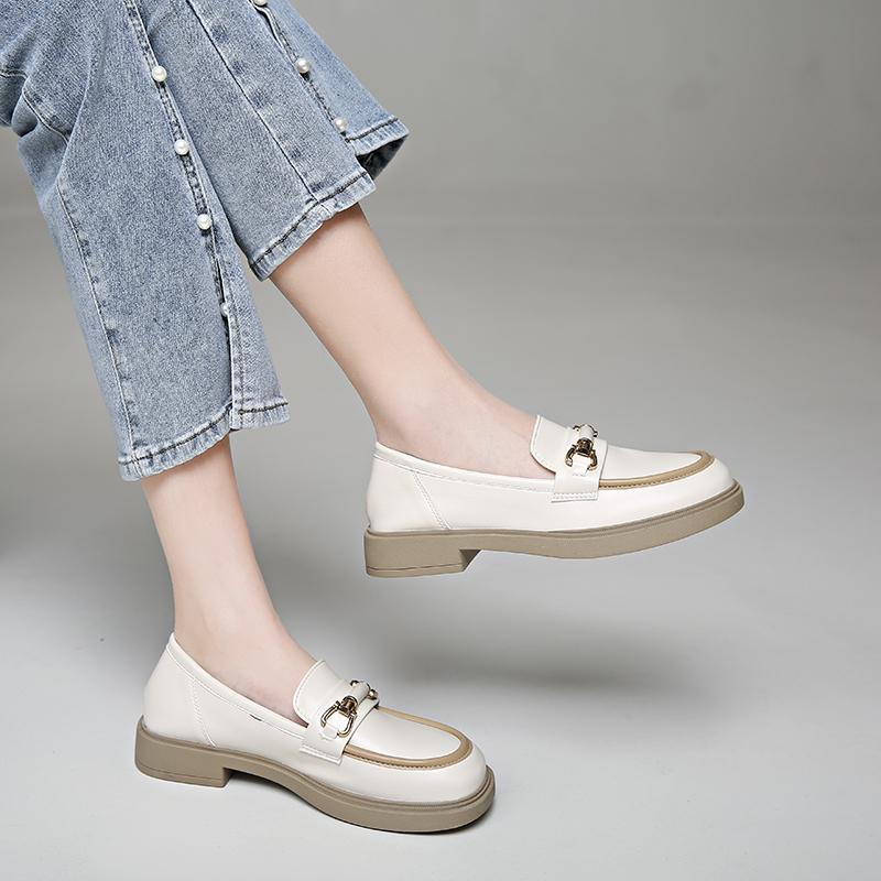 2024 Spring Single Shoes Flat Heel Fashion Women Shoes PU British Style Small Leather Shoes Fashion Luxury Women Shoes