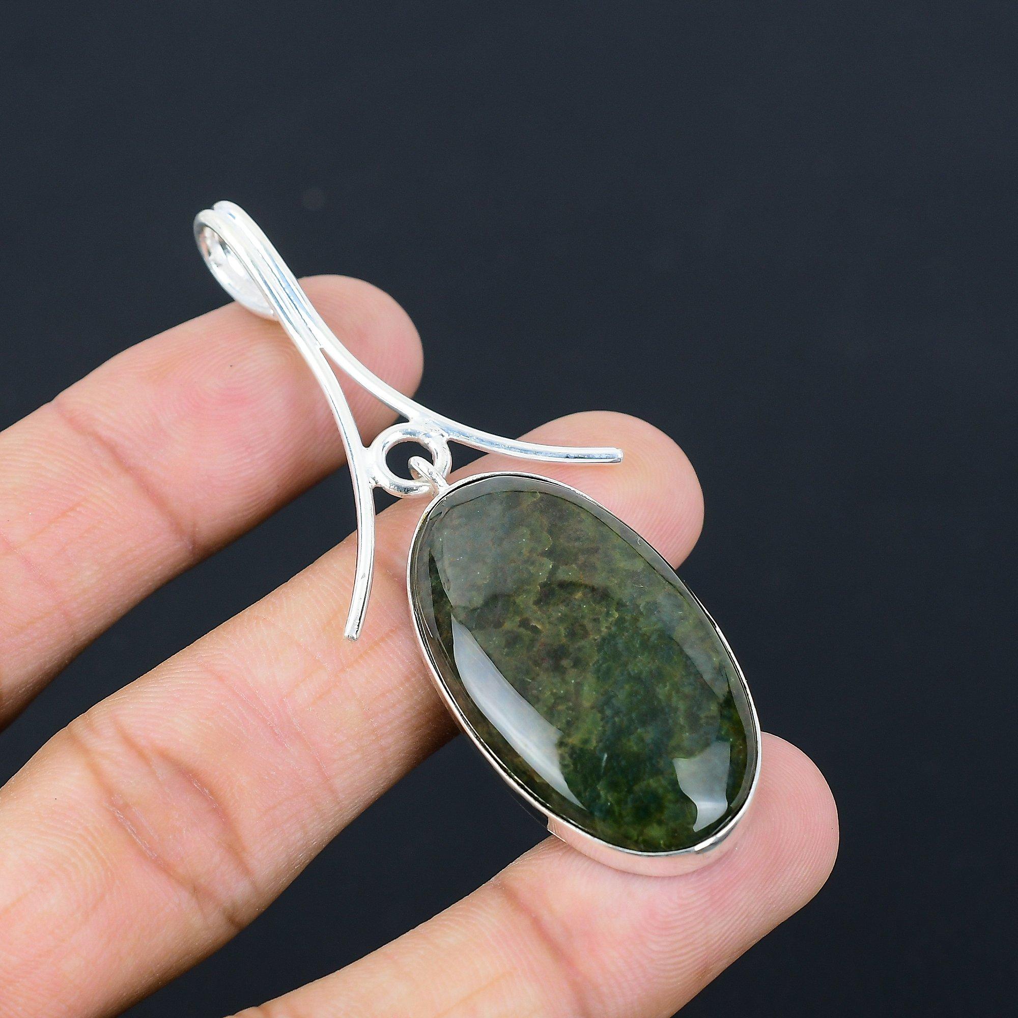 Подарок для женщин Украшение Кулон 925 пробы Стерлинговое Серебро Натуральный Камень Океанический Яшма