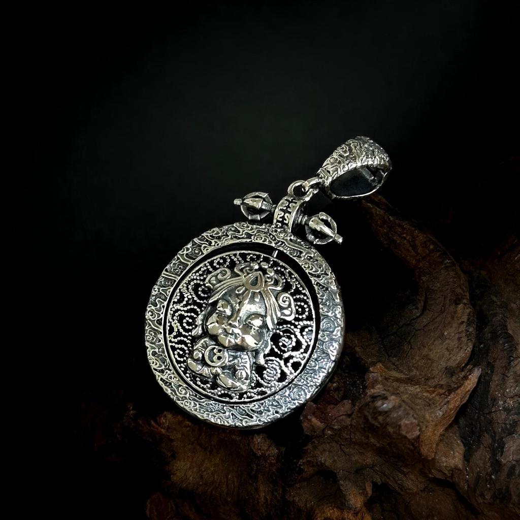 S925 Sterling Silver Double-Sided Tibetan God of Wealth Jaki Lham Pendant - Unisex Necklace