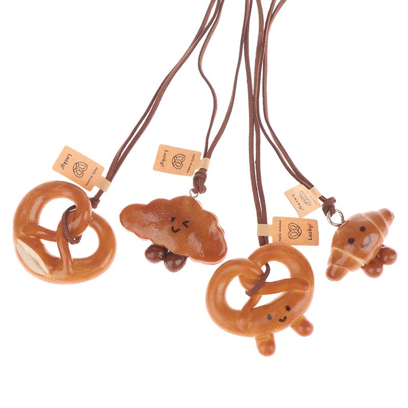 Lovely Bagel Alkaline Bread Pendant Cute Sweater Chain Pretzel Necklace Bag Hanging Car Interior Croissant Bag Accessory